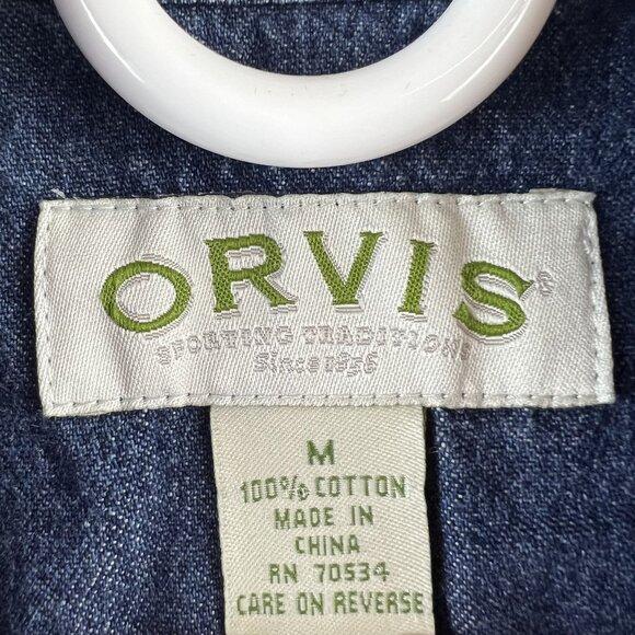 Orvis Womens Vest Denim Button Striped Pockets Cotton Size Medium - Picture 6 of 6